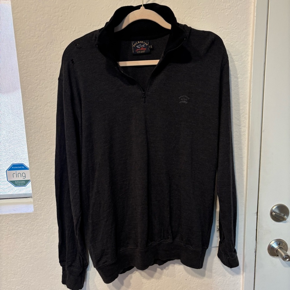 Paul Shark Yachting Mens Large Sweater Pullover 1/4 Zip Wool Made In Italy HOLES